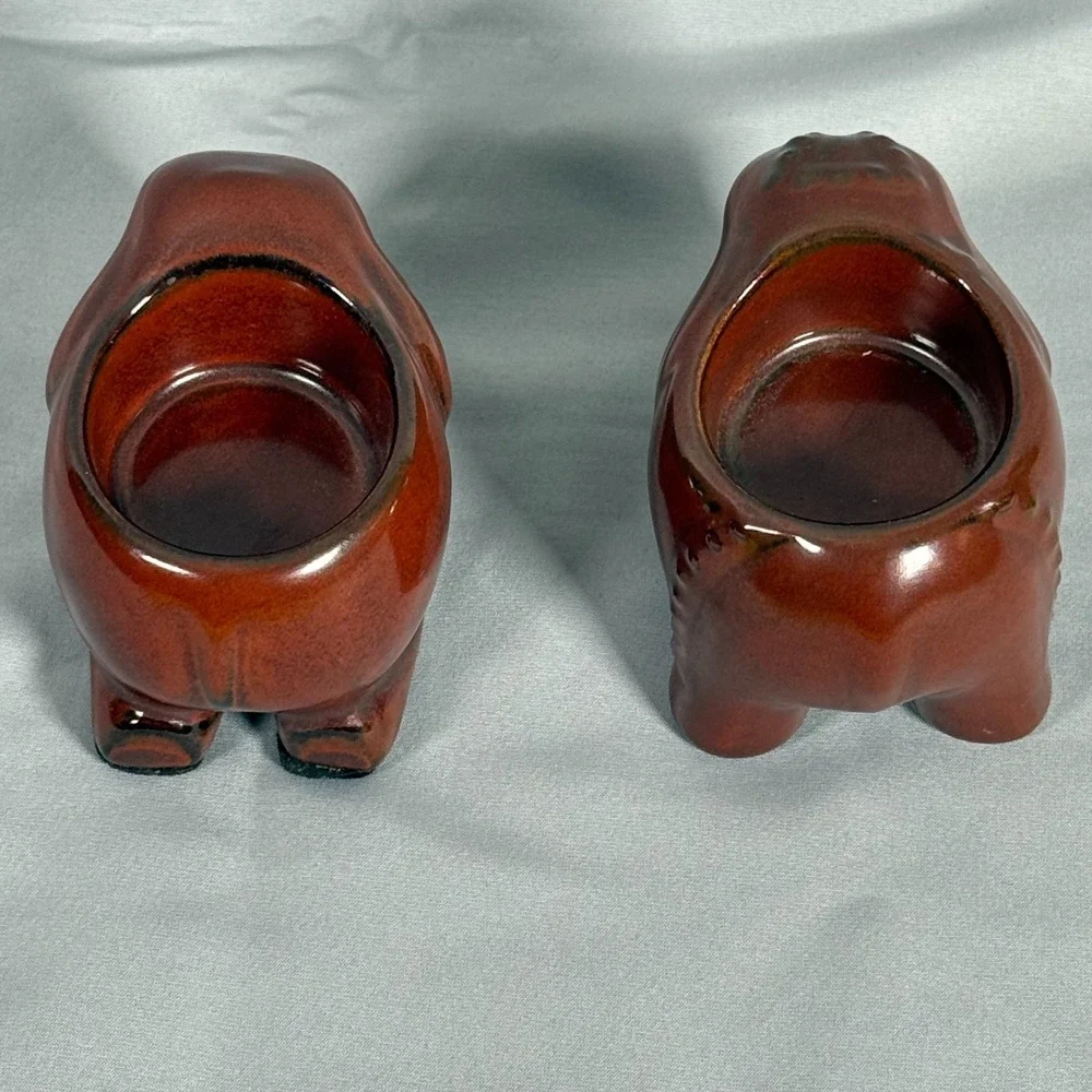 2 Partylite Elephant Votive Tea Light Candle Holders VTG Brown‎ Thai EUC
